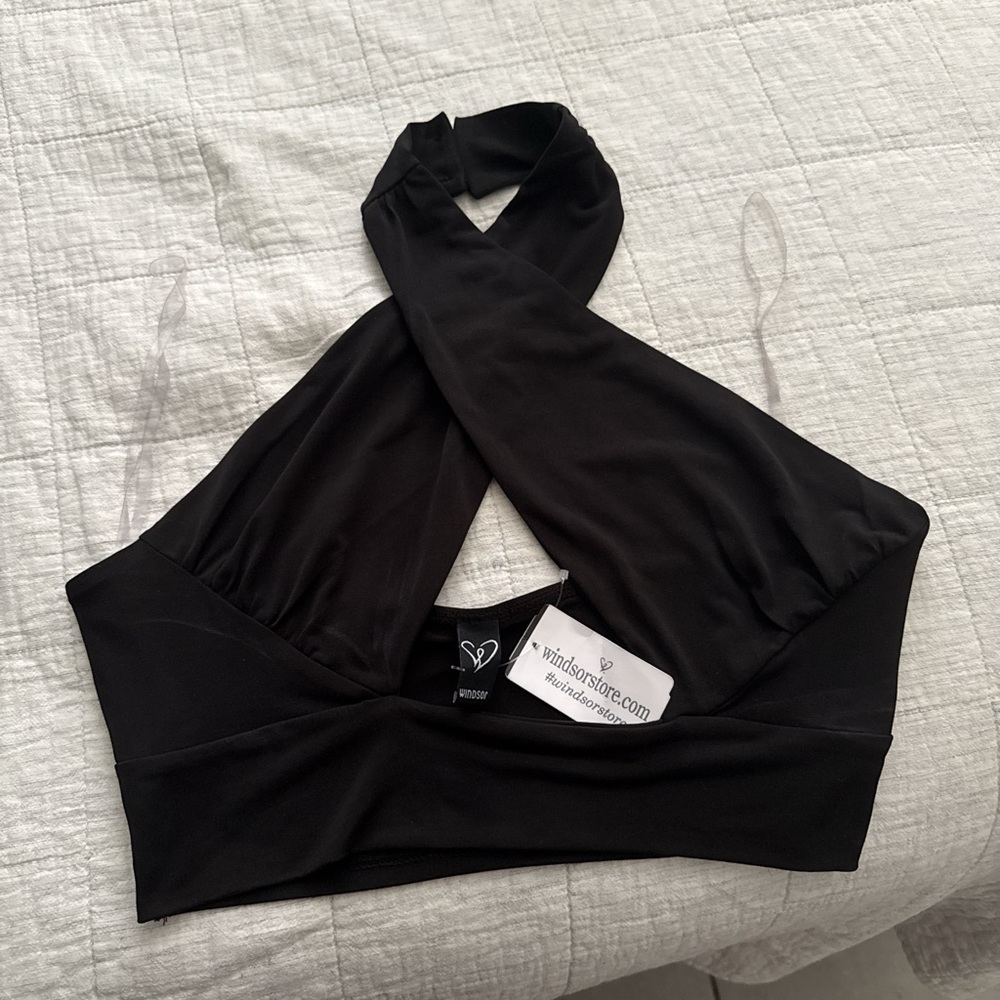 Windsor Black Halter Crop Top